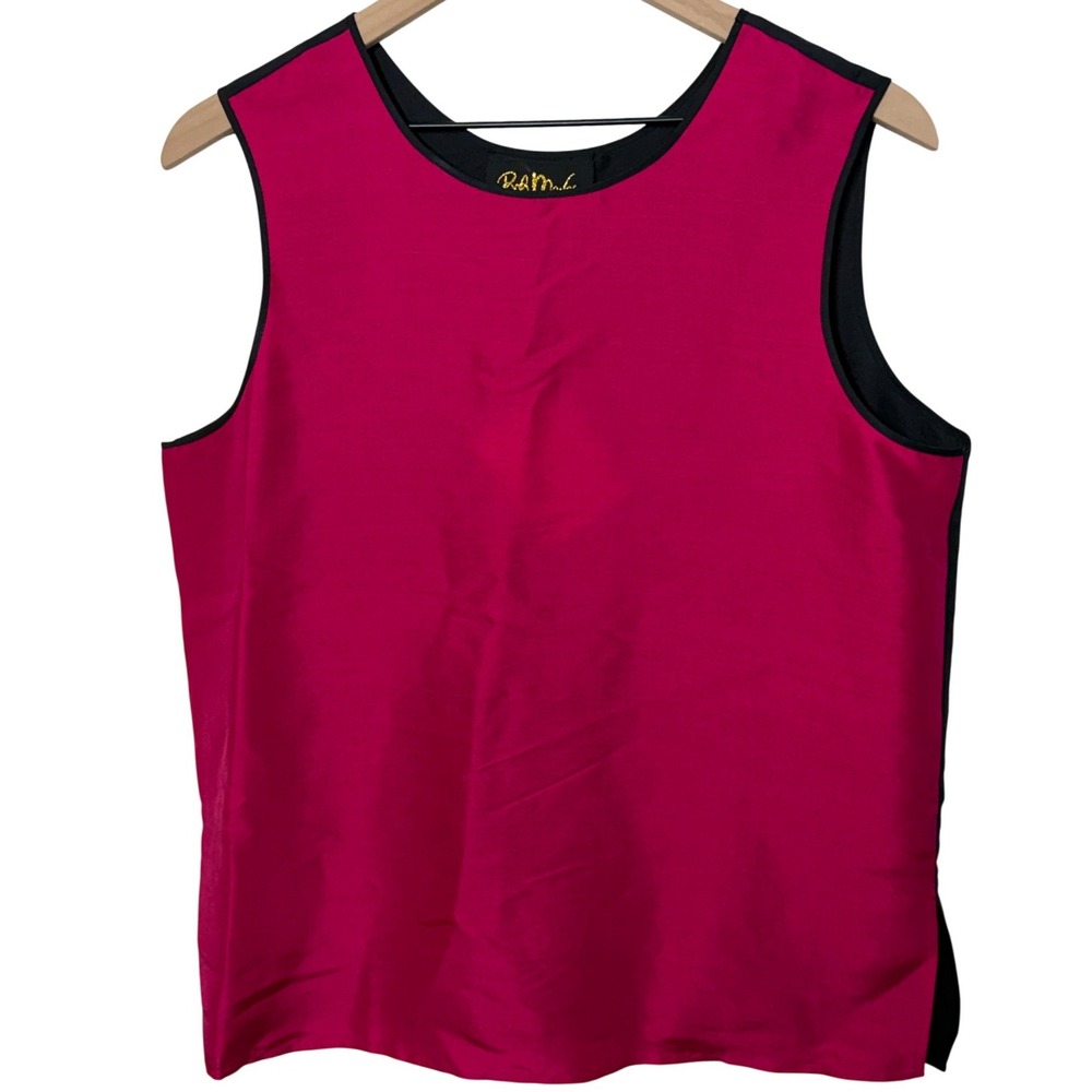 Bob Mackie 100% Silk Tank Top Medium Pink Black Wearable Art Contemporary Career